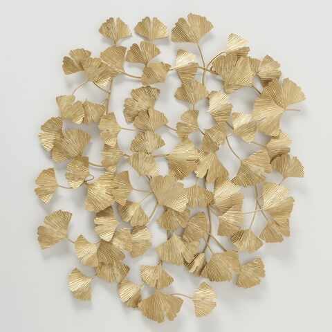 Decoratiune metalica de perete Ginkgo Leaf Auriu, l75xA4xH85 cm