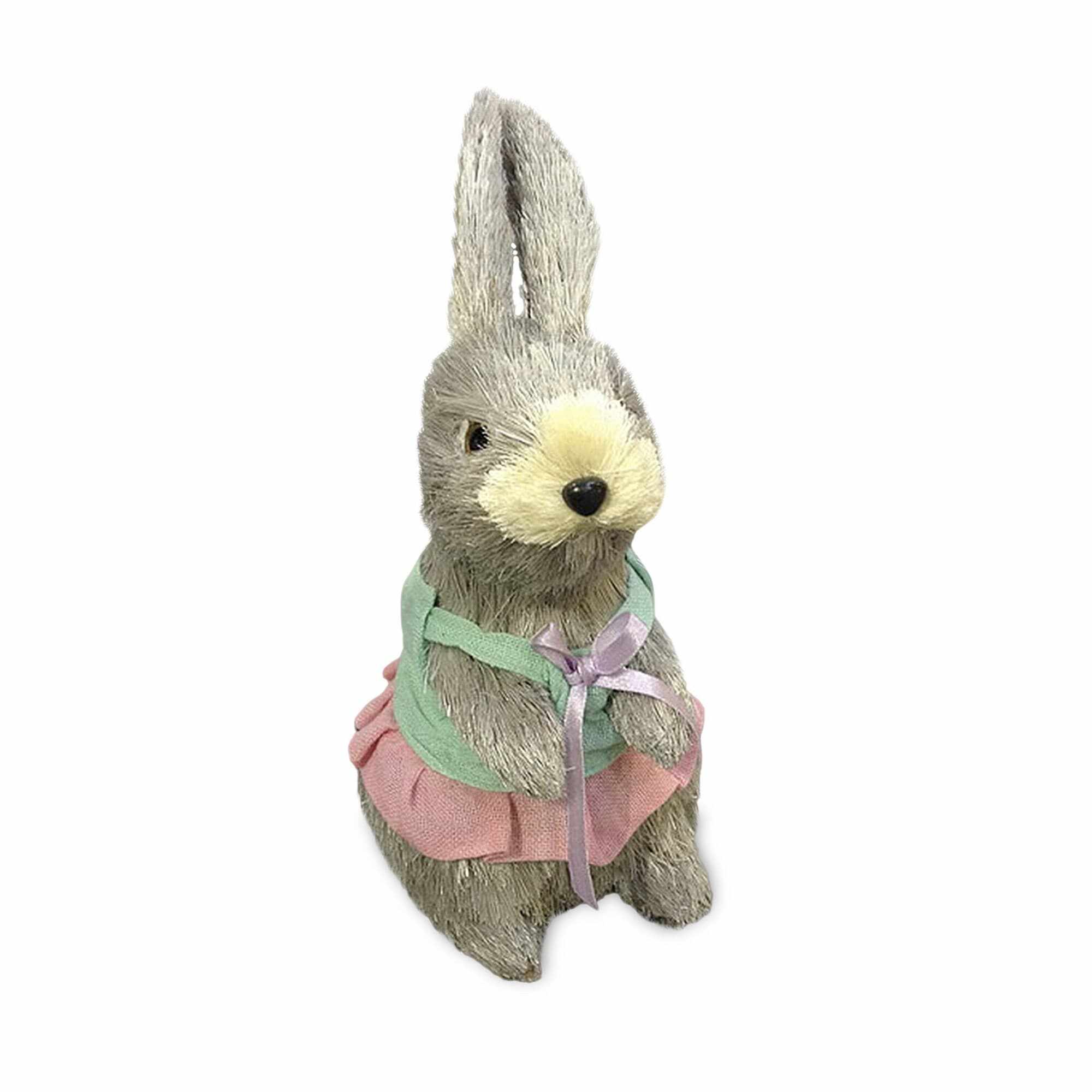 Decoratiune iepuras de Paste Bunny Girl Gri, H22 cm