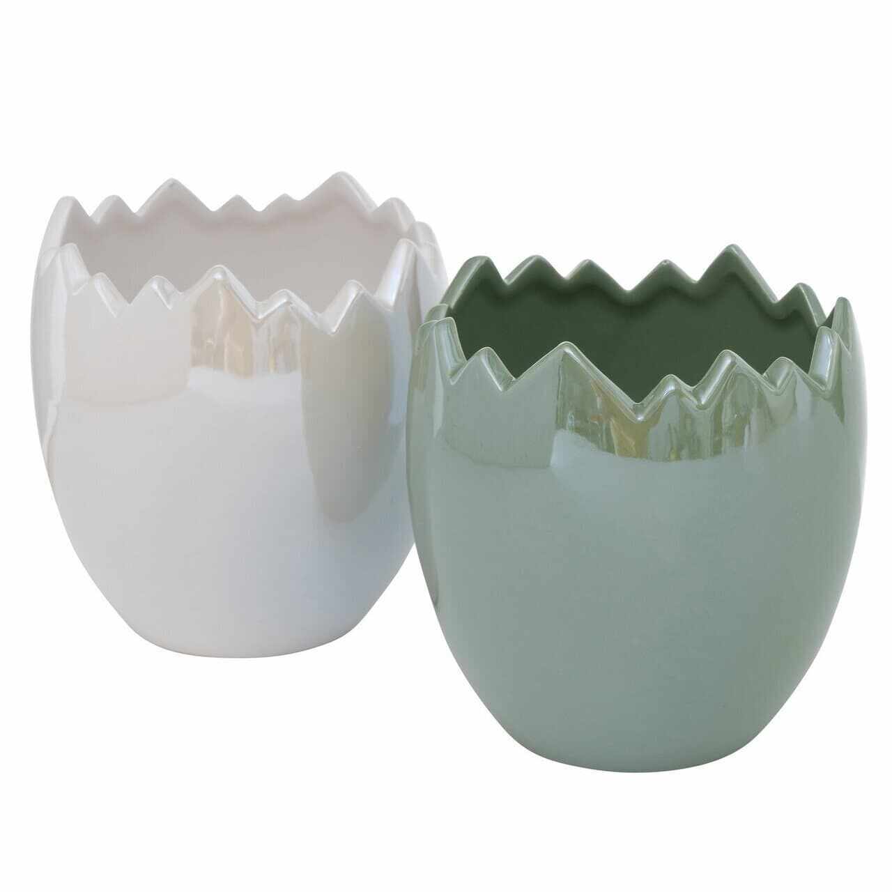 Ghiveci din ceramica Enya Verde / Alb, Modele Asortate, Ø12xH12 cm