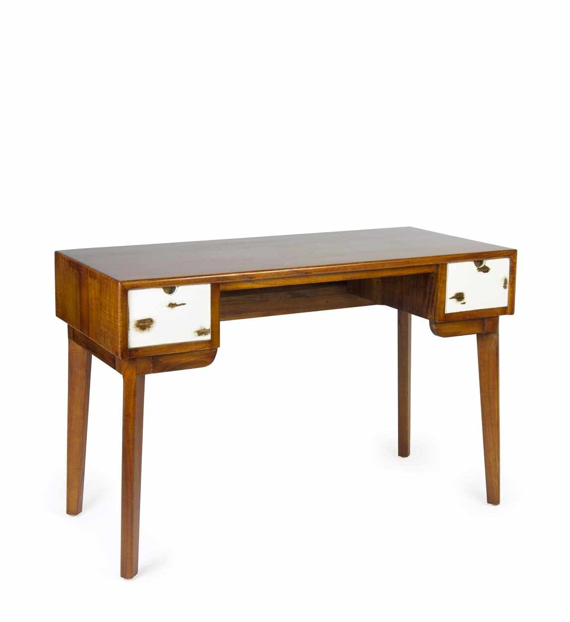 Masa de birou din lemn si furnir cu 2 sertare, Nordic Nuc / Alb, L120xl55xH76 cm