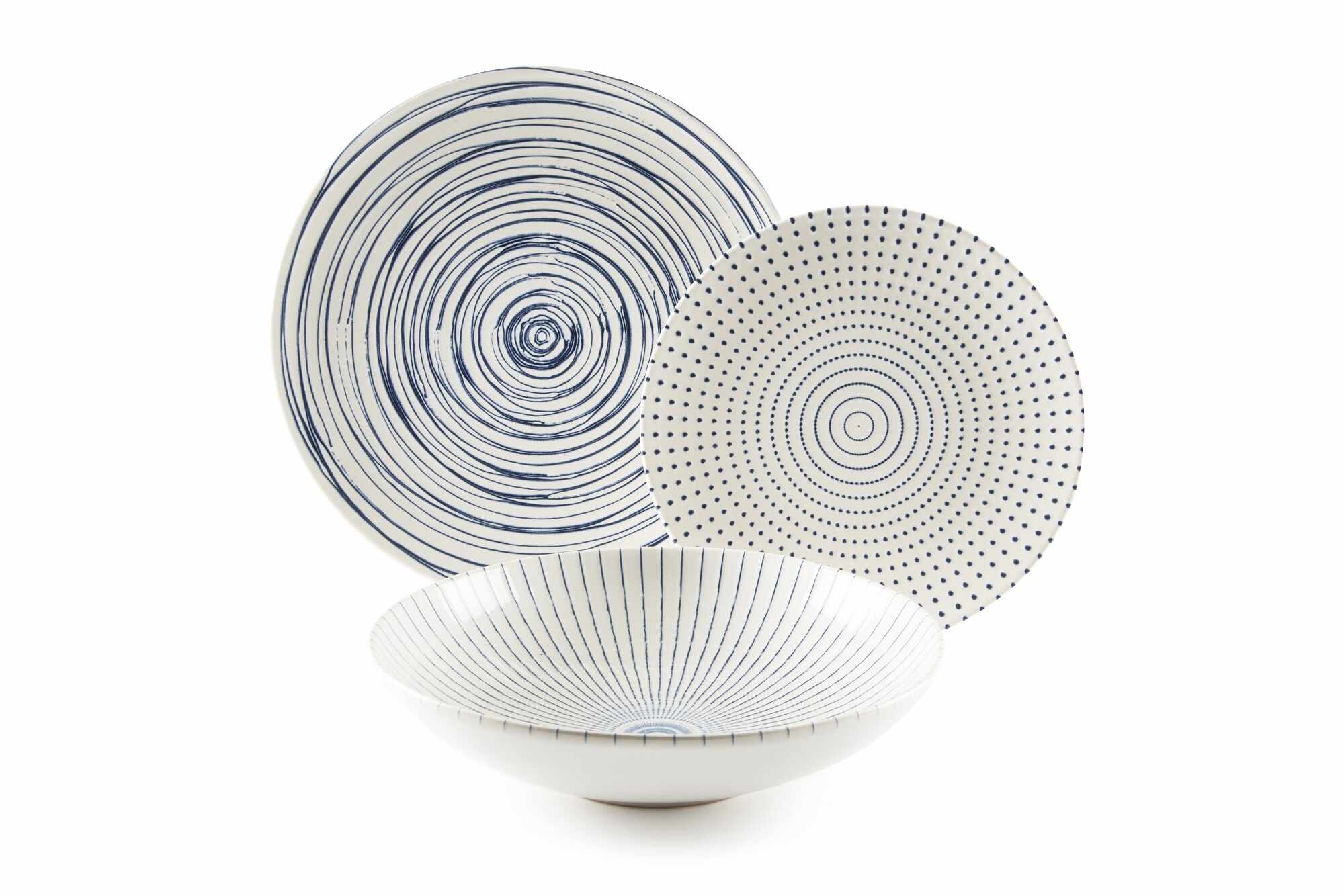 Set vesela din ceramica, 18 piese, Hanami Dinner Alb / Albastru