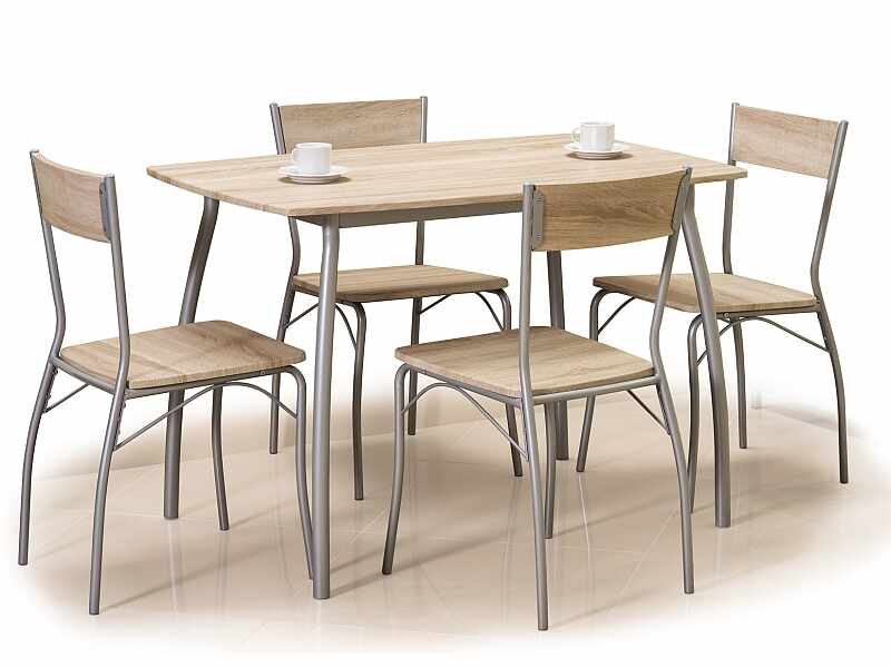 Set masa din MDF si metal + 4 scaune Modus Stejar Sonoma / Crom, L110xl72xH75 cm