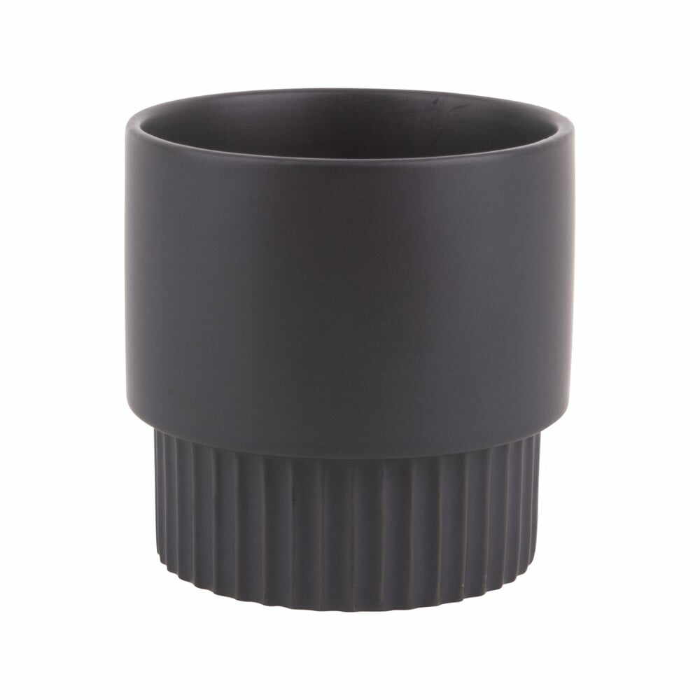 Ghiveci din ceramică PT LIVING Ribbed, înălțime 13,5 cm, negru