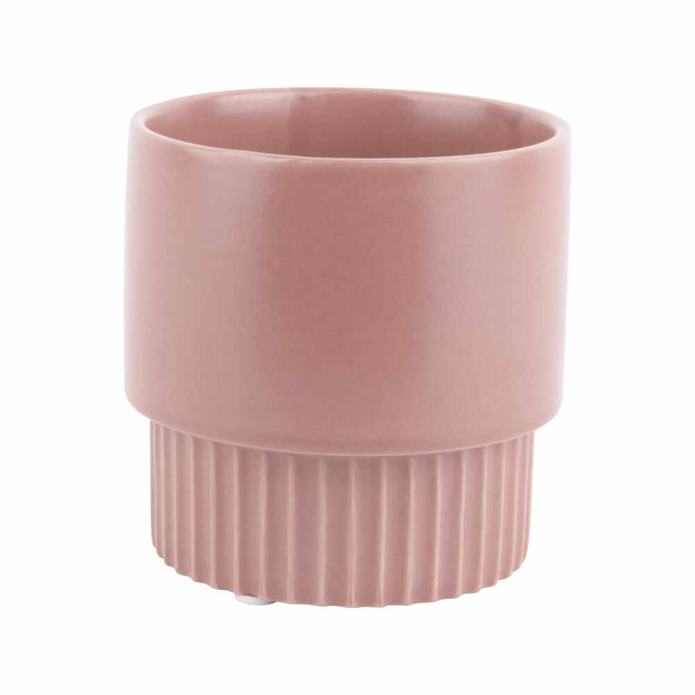 Ghiveci din ceramică PT LIVING Ribbed, înălțime 13,5 cm, roz