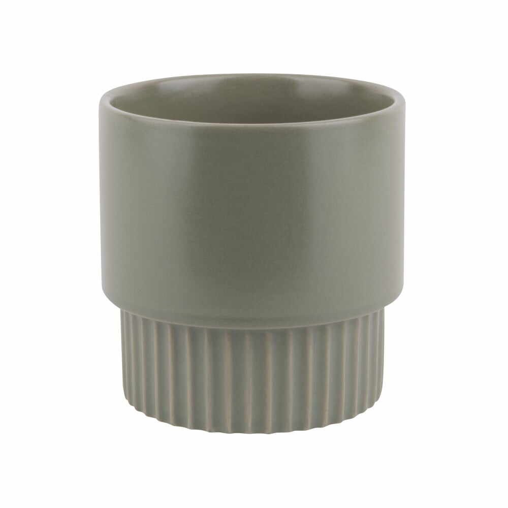 Ghiveci din ceramică PT LIVING Ribbed, înălțime 13,5 cm, verde