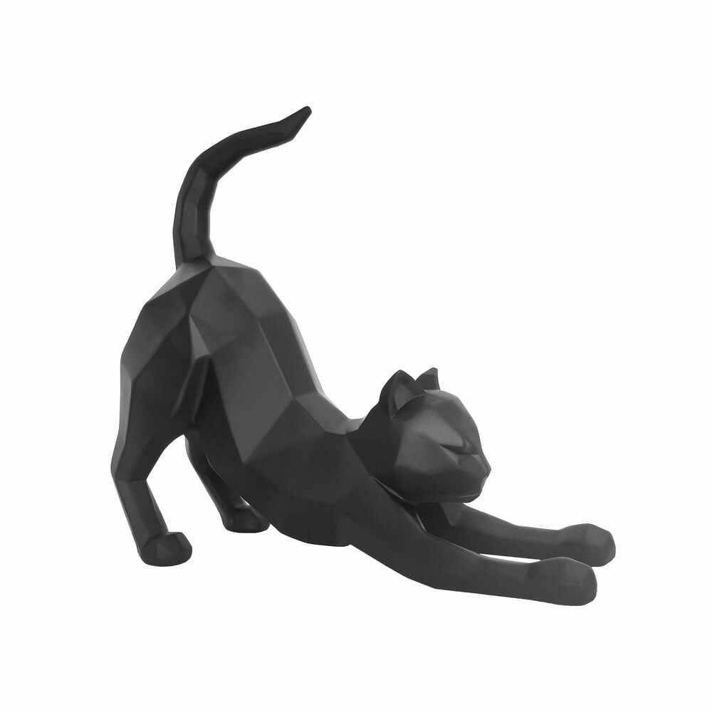 Statuetă PT LIVING Origami Stretching Cat, înălțime 30,5 cm, negru mat