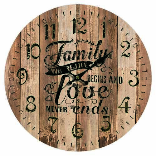 Ceas de perete, din lemn, Family love, diam. 34 cm