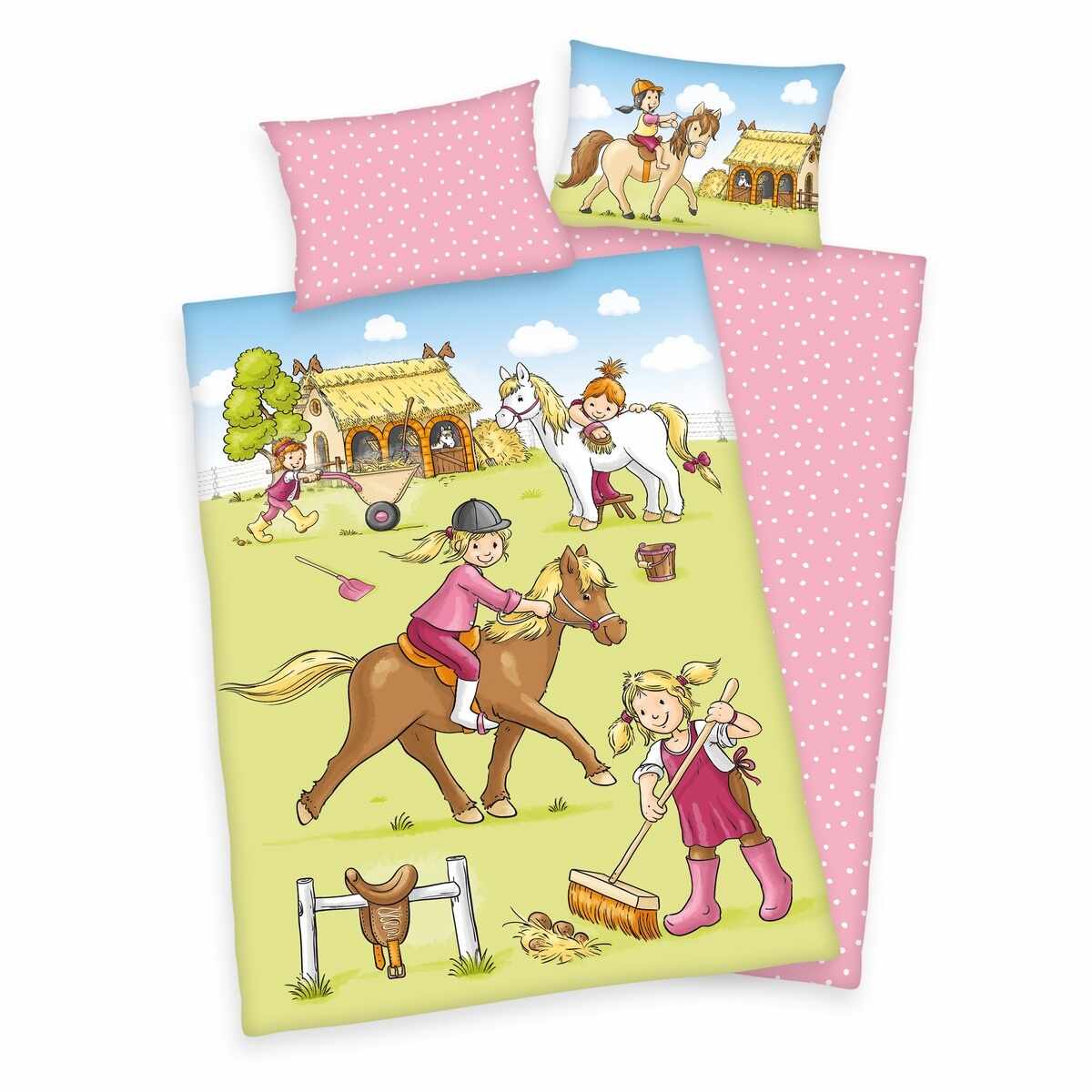 Lenjerie de pat din bumbac, pentru copii,Ponyhof, 100 x 135 cm, 40 x 60 cm