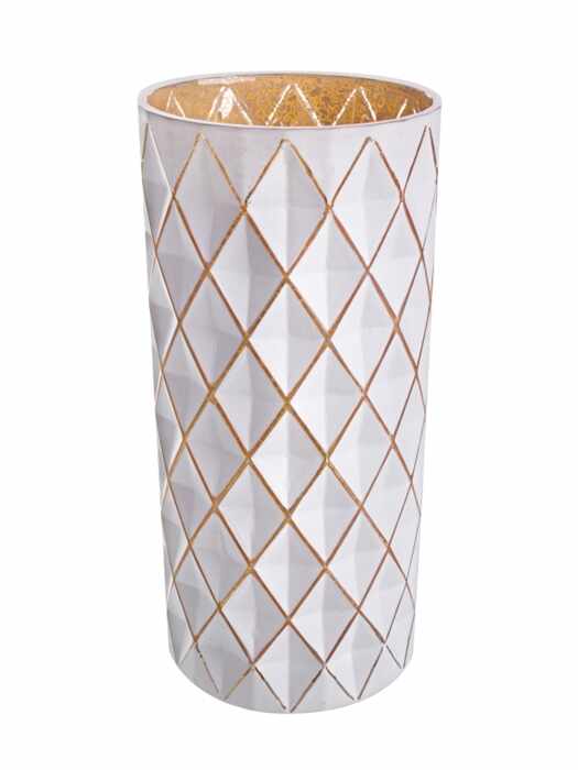 Vaza decorativa din sticla, Boem Diamonds Alb, Ø14xH30,5 cm