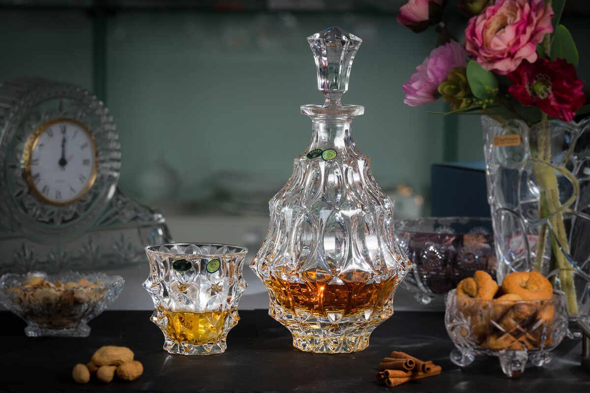 FORTUNE Set 6 pahare si decantor cristal Bohemia whisky