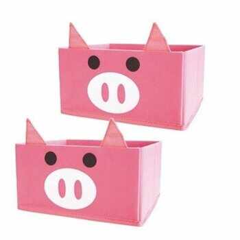 Cutie de depozitare Jocca Pig, forma de porc, plastic/lemn, Roz