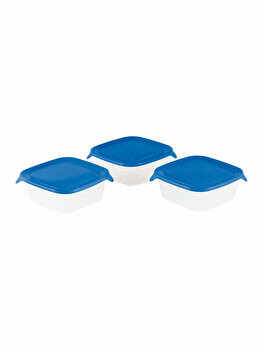 Set 3 cutii alimente FRESH&GO CURVER, 0.80 L, 15.5 x 15.5 x 11 cm, plastic, Albastru