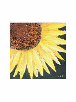 Tablou pictat manual Floarea Soarelui B, Mendola Interior, Lemn-Panza, 40x40 cm, Galben-Negru