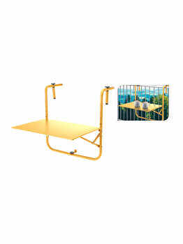 Masa metalica pentru balcon Ambiance, ajustabila, galben, 60 x 43 cm 