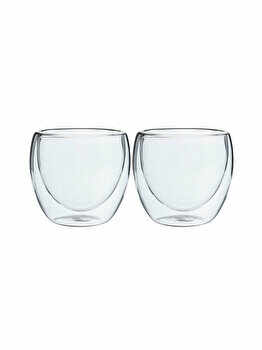 Set 2 pahare din sticla cu pereti dubli, Quasar&Co., 250 ml, termorezistente, design modern, h 9 cm, d 8 cm