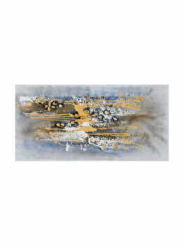 Tablou pictat manual Infinite, Mendola Interior, Lemn-Panza, 60x120 cm, Albastru-Auriu