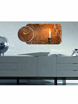 Tablou MDF cu ceas - Candle, Home Art, 238HMA5121, Maro