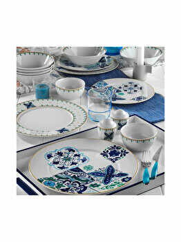 Set 35 piese pentru micul dejun Kutahya Porselen, 710KTP2362, 25 cm, portelan, Albastru