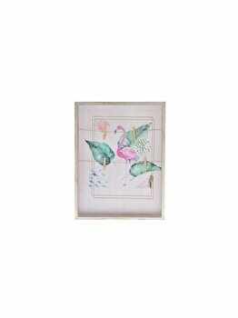 Canvas, DecoDepot, model flamingo, cu 4 clesti, 40x30 cm, lemn, Roz