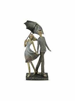 Figurina cuplu cu umbrela, DecoDepot, 37x16.5x14 cm, plastic, Gri