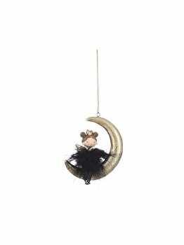 Ornament cu agatatoare, DecoDepot, fetita/luna, negru/auriu, 6x2x9cm, plastic