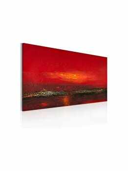 Tablou pictat manual - Red sunset over the sea, Artgeist, Multicolor, 120 x 60 cm, Multicolor