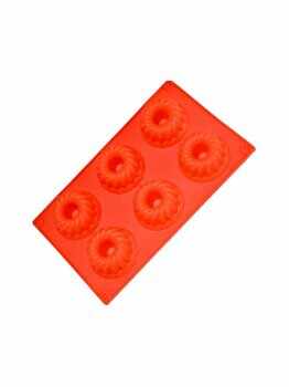 Forma de copt din silicon pentru 6 mini guguluf, termorezistenta pana la 230 grade C, Silicon, 27.5 x 17 x 3.2 cm, tava copt cu 6 forme de diam.7 cm, rosu deschis, Quasar & Co., Rosu