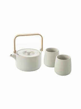 Set ceainic si 2 cani, SG Sanyo, Secret de Gourmet, 16 x 12 cm, ceramica, Alb