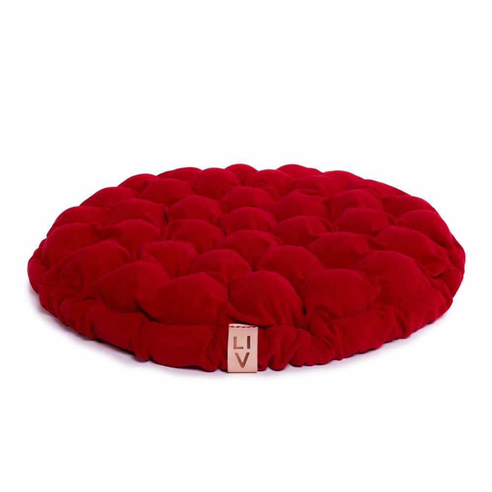 Pernă relaxare cu bile de masaj Linda Vrňáková Bloom, Ø 65 cm, roșu închis