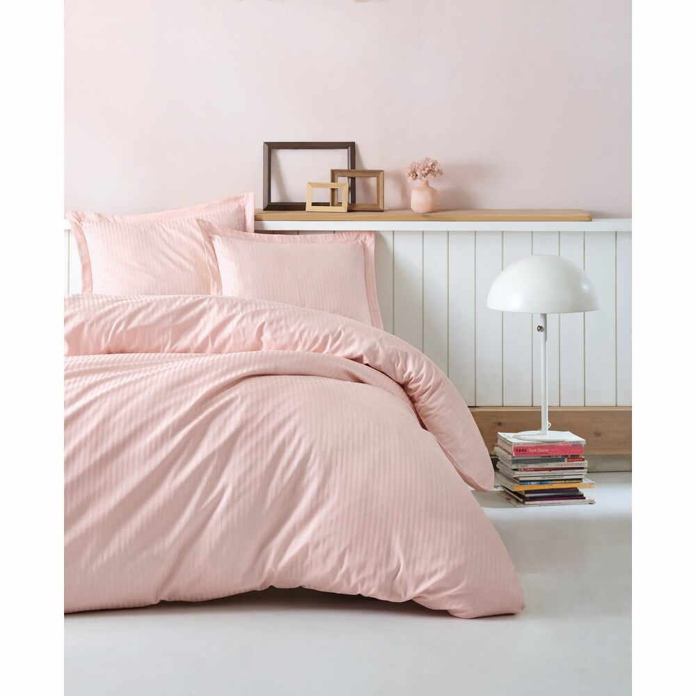 Lenjerie de pat cu husă de saltea Stripe, 200 x 220 cm, roz pudră