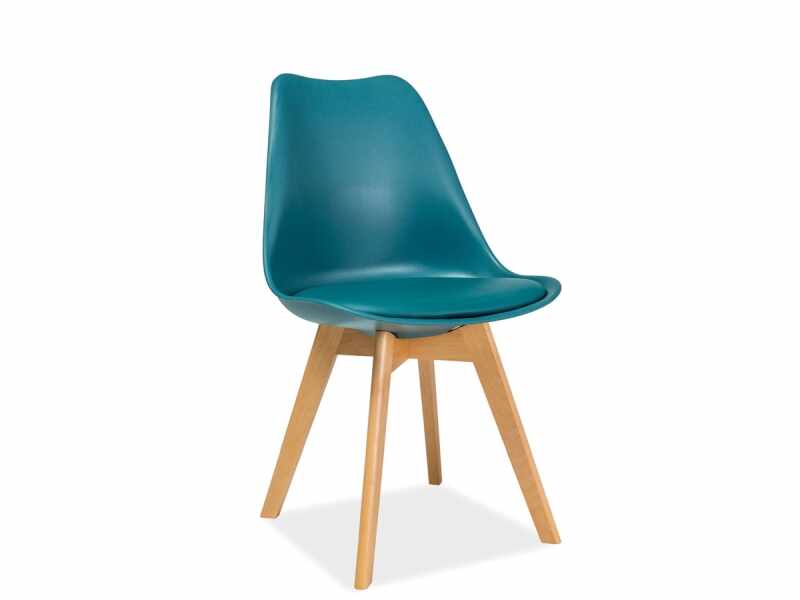 Scaun din plastic cu sezut tapitat cu piele ecologica, cu picioare din lemn Kris Teal / Beech, l49xA41xH83 cm