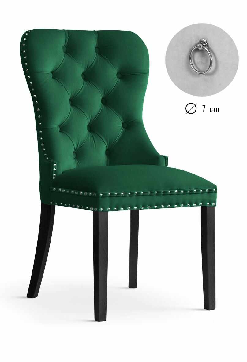 Scaun tapitat cu stofa si picioare din lemn Madame Velvet Verde / Negru, l51xA63xH99 cm