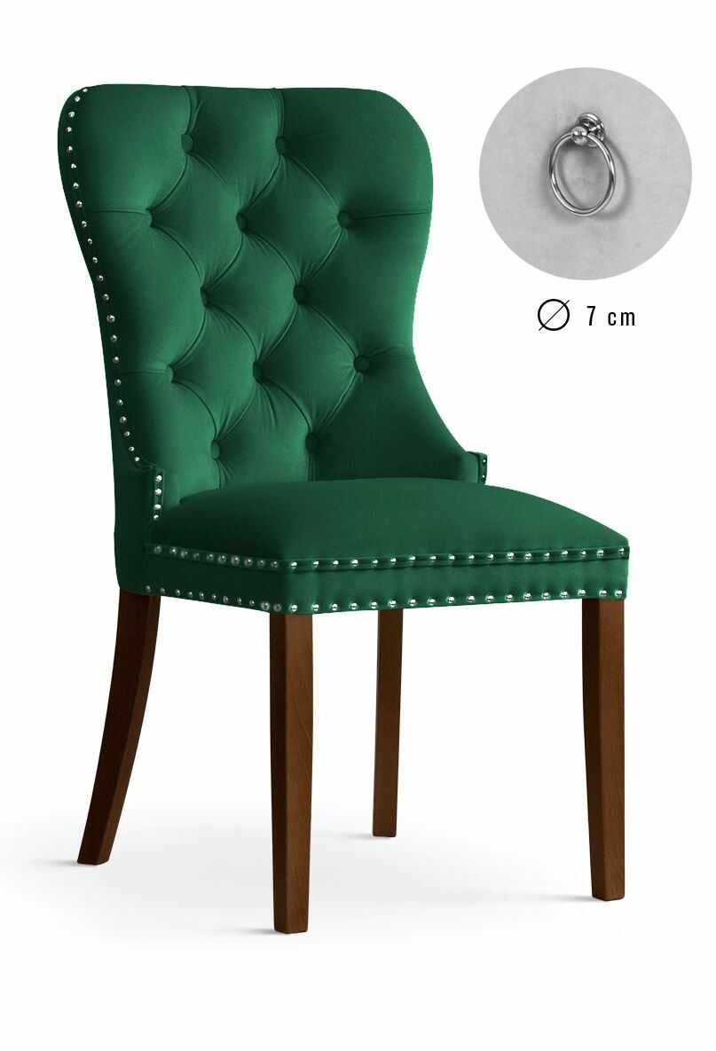 Scaun tapitat cu stofa si picioare din lemn Madame Velvet Verde / Nuc, l51xA63xH99 cm