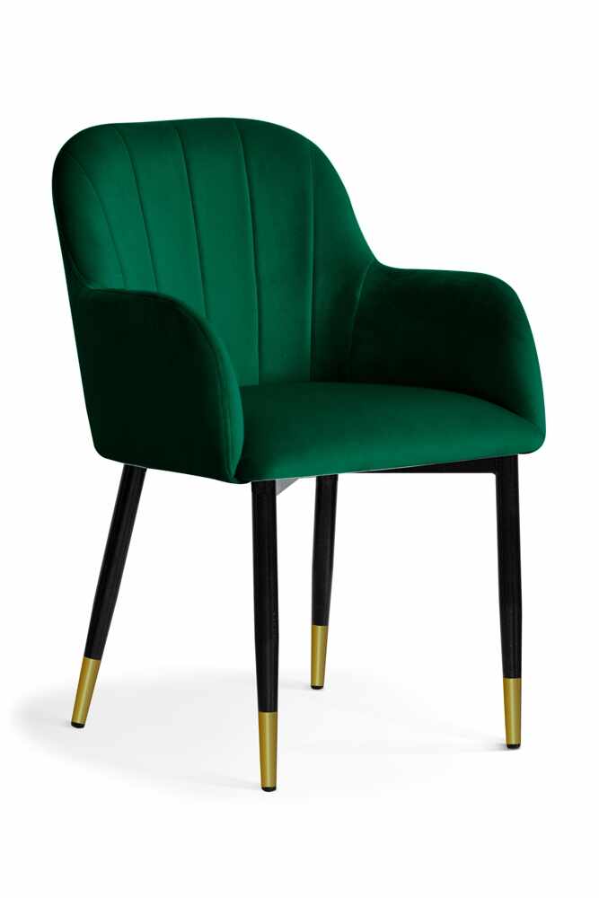 Scaun tapitat cu stofa si picioare metalice Tulip Velvet Verde / Negru / Auriu, l55xA57xH84 cm