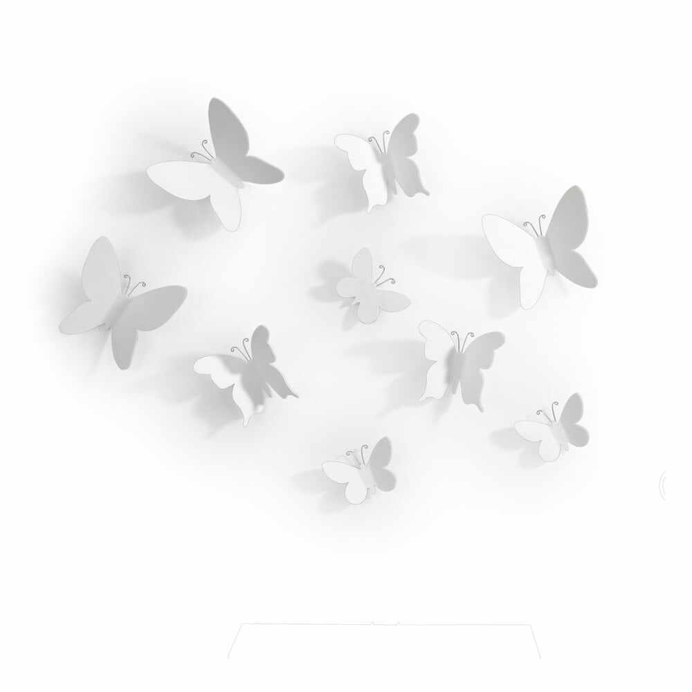 Set 9 decorațiuni 3D de perete Umbra Butterflies, alb