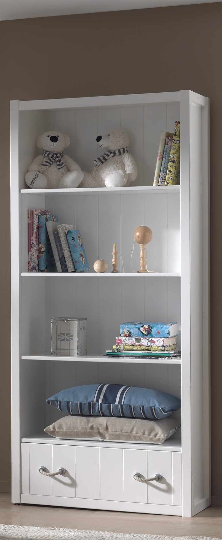 Biblioteca din lemn de pin si MDF cu 1 sertar, pentru copii Lewis Alb, l87xA40xH200 cm