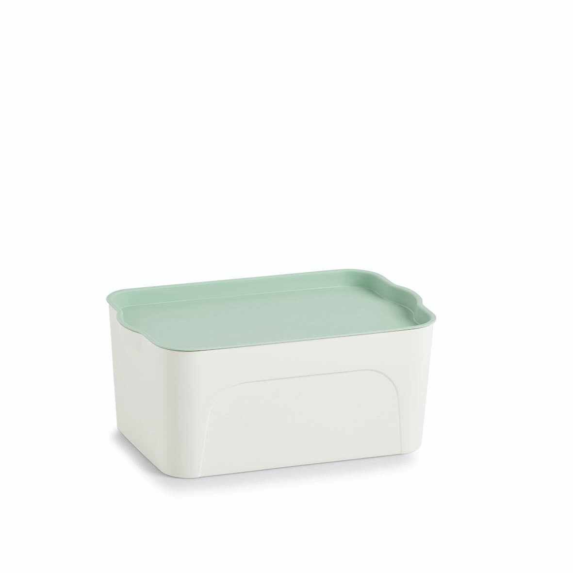 Cutie pentru depozitare din plastic, Lid Alb / Verde Mint, L32xl20,5xH14 cm