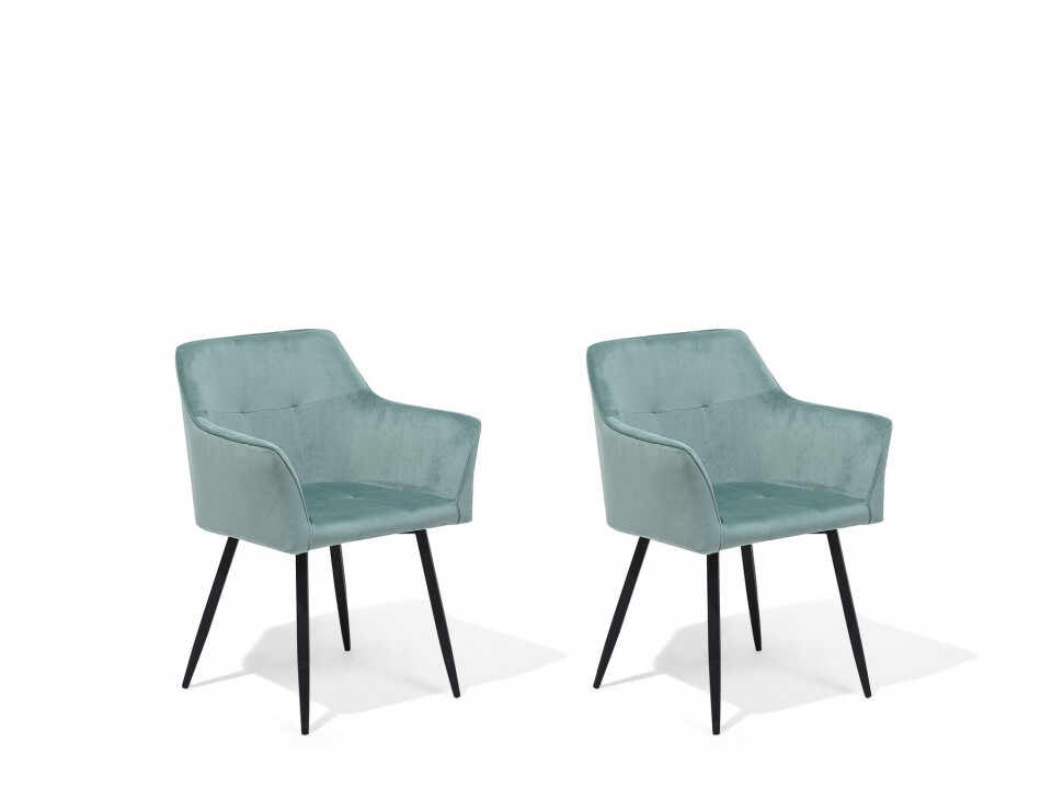 Set 2 scaune Jasmin, catifea, verde mentă, 84 x 60 x 49 cm
