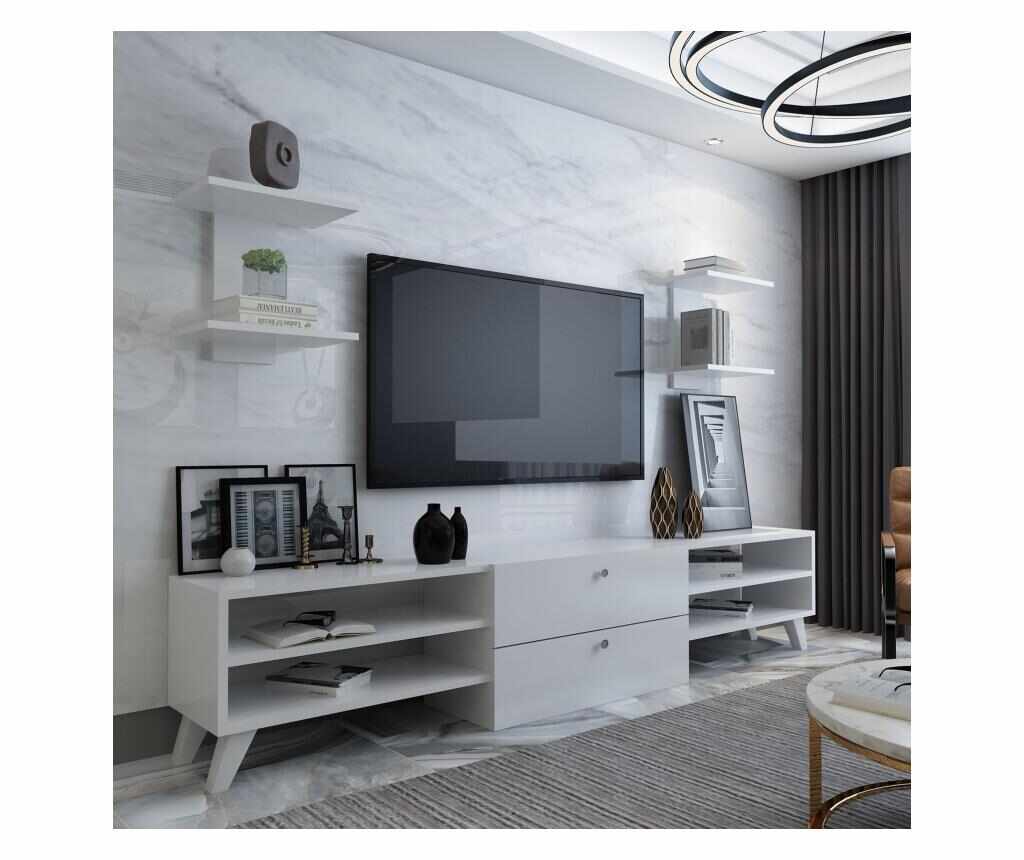 Set comoda TV si 2 rafturi de perete - Oyo Concept, Alb