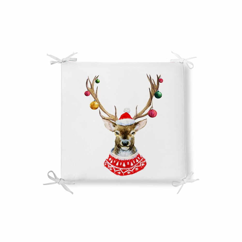 Pernă de scaun din amestec de bumbac cu model de Crăciun Minimalist Cushion Covers Merry Reindeer, 42 x 42 cm