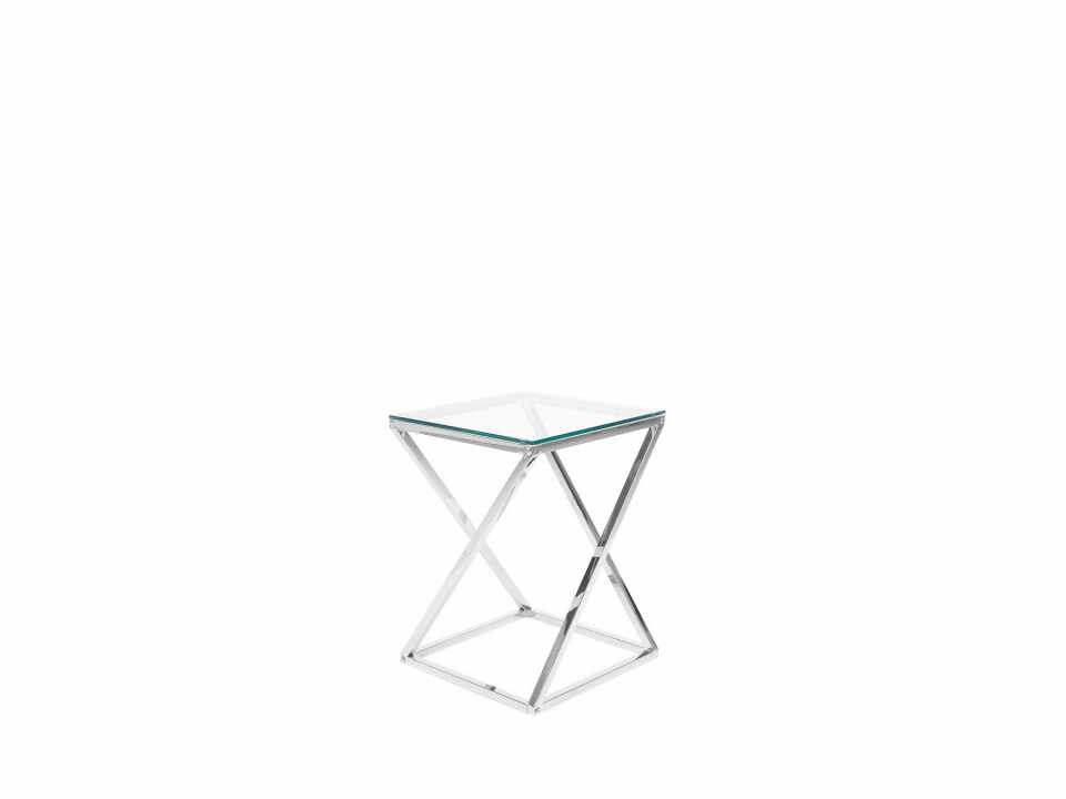 Masa laterala Beverly, metal/sticla, argintiu, 55 x 40 x 40 cm