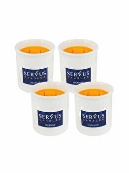 Set 4 Lumanari parfumate Servus Collection Orange, cu 2 fitiluri din lemn