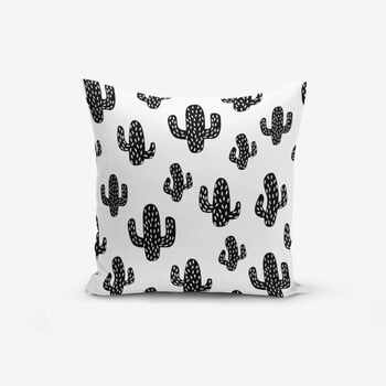 Față de pernă cu amestec din bumbac Minimalist Cushion Covers Black White Cactus, 45 x 45 cm, negru - alb