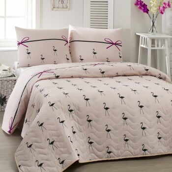 Set cuvertură și față de pernă pentru pat copii Flamingo I, 160 x 220 cm