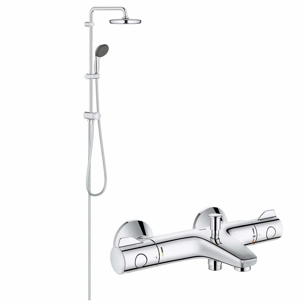 Coloana dus Grohe palarie 210 mm, crom, baterie cada/dus termostat Grohe 800 (26382001,34567000)