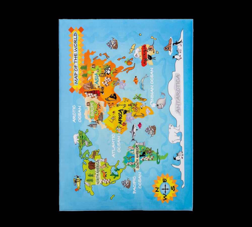 Covor pentru copii din PE Soft Gravity World Multicolour, 100 x 150 cm
