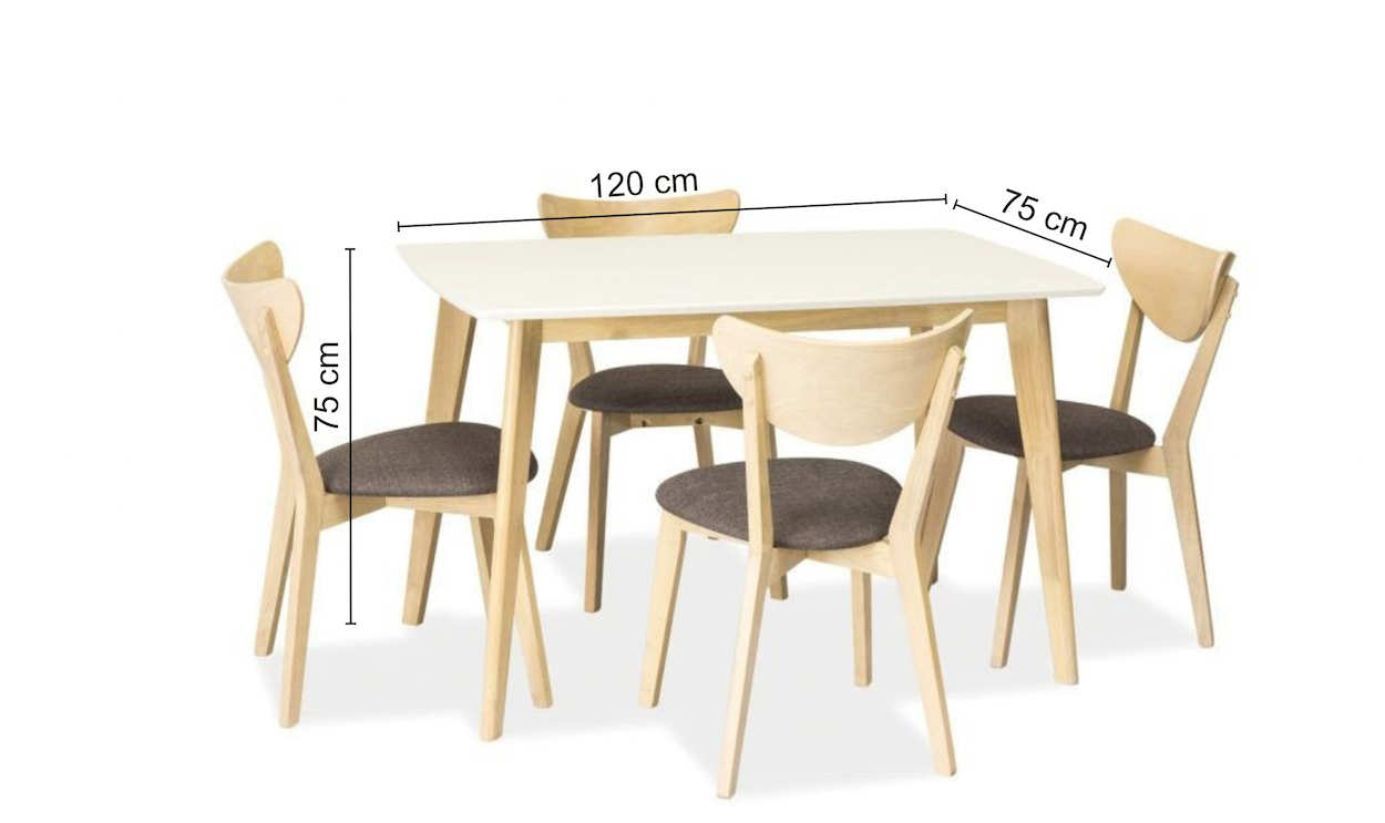 Set masa din MDF si lemn Combo White / Oak + 4 scaune CD-37 Grey / Oak, L120xl75xH75 cm