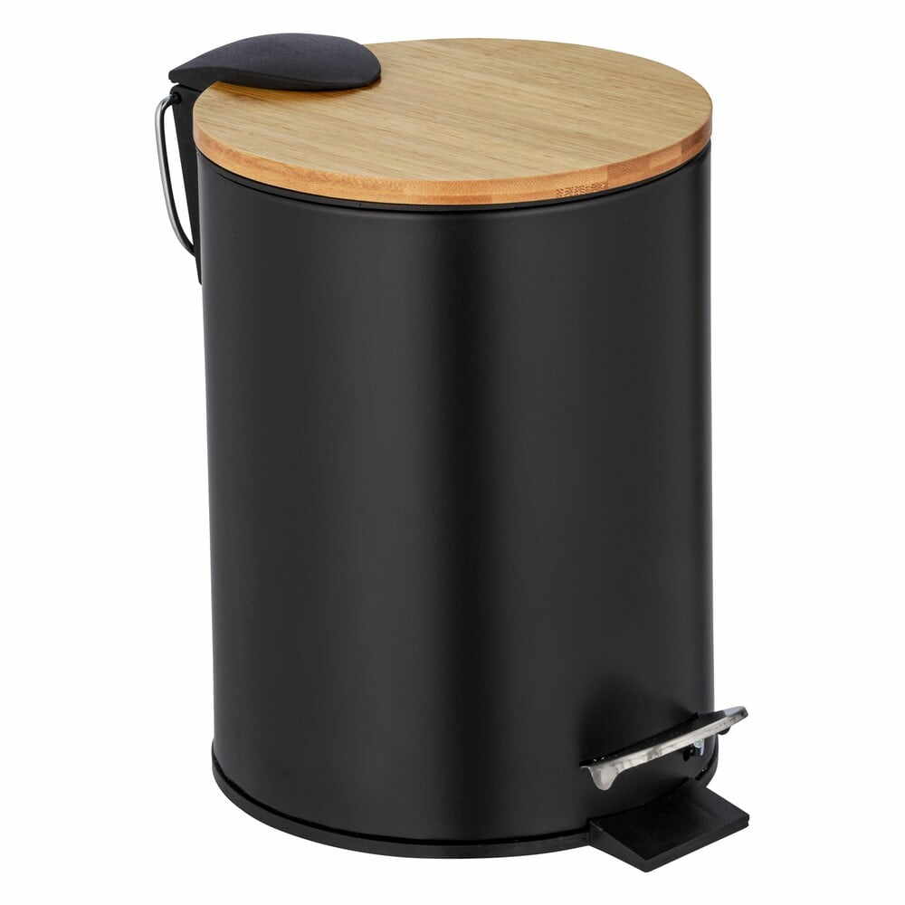 Coș de gunoi cu capac din bambus Wenko Tortona, 3 l, negru