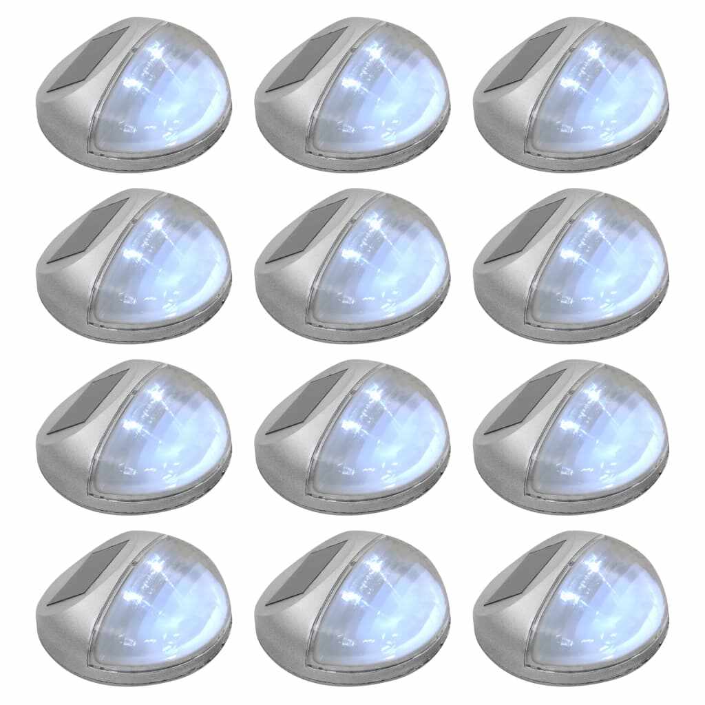 vidaXL Lămpi solare de exterior cu LED-uri, 12 buc., argintiu, rotund