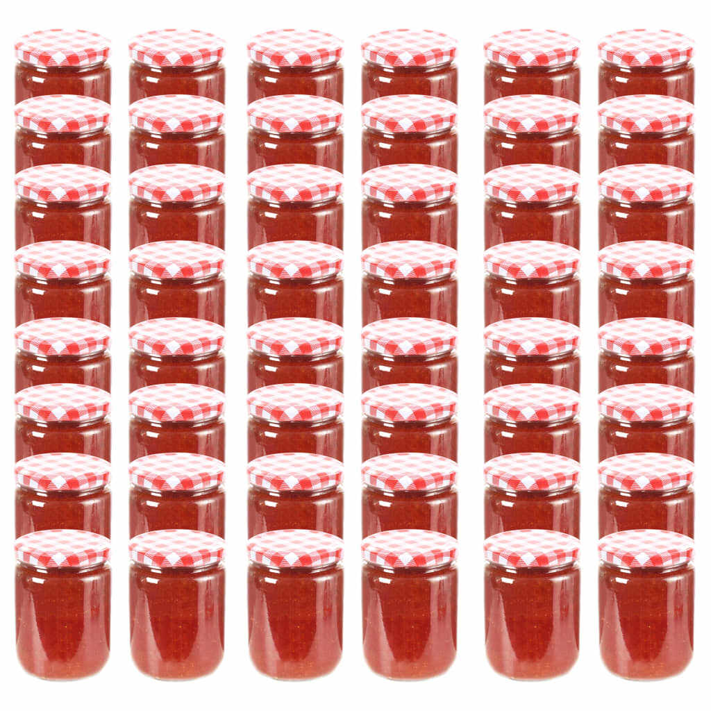 vidaXL Borcane de sticlă pentru gem capac alb și roșu, 48 buc, 230 ml 